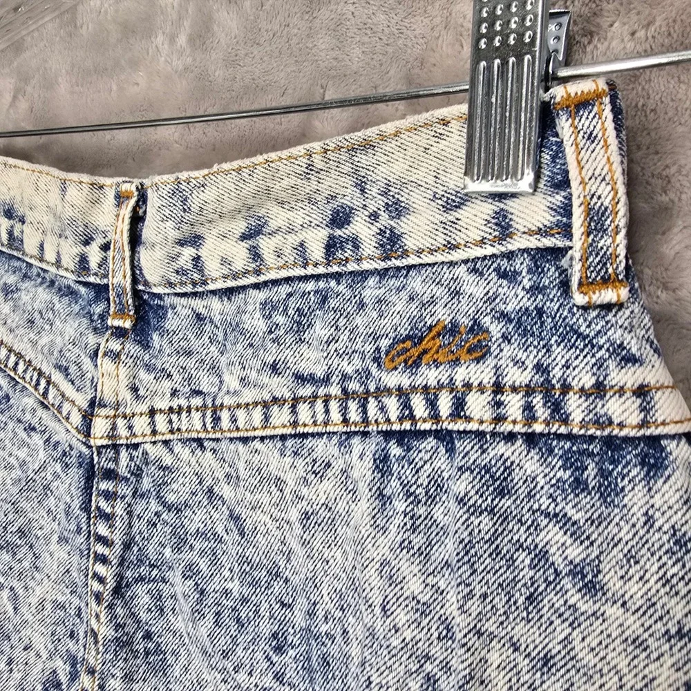 Chic Denim Skirt Womens 7 Blue Acid Wash High Waisted Vintage USA Retro Pencil
